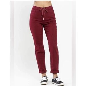 Judy Blue Size 18W High Rise Elastic Drawstring Waist Tapered Jeans Red Burgundy